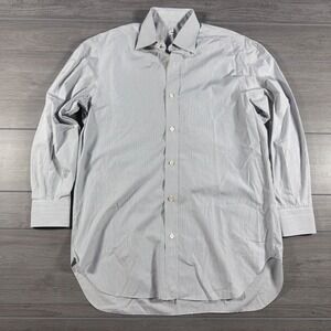 Kiton Mens Blue White Micro Stripe Cotton Dress Shirt 40 15.75 Made in Italy